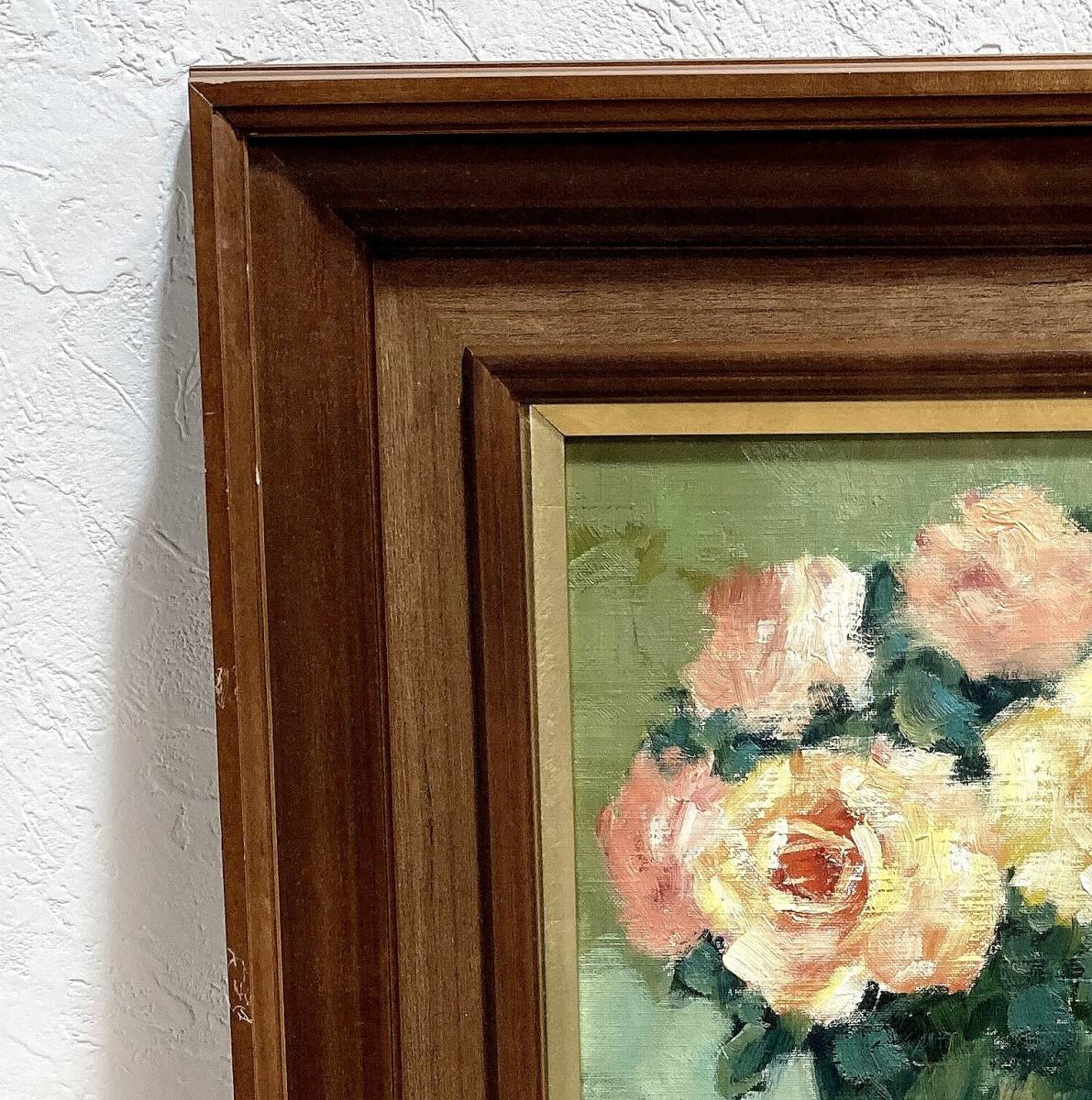 B0BL0110 真作保証 希少 鈴木満雄作『薔薇』油彩画F4号 肉筆 サイン有 絵画 額装 美術品 裏書有 額付絵画 彩波会会友 お得なセール価格 油彩画 真筆保証 バラ M.鈴木 絵画/タペストリ