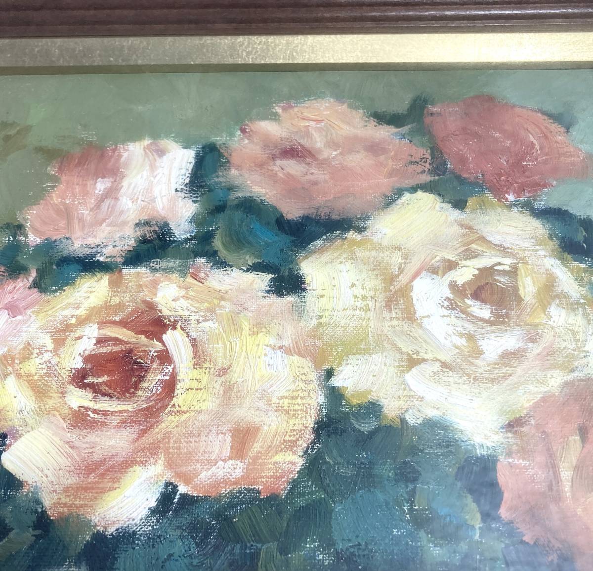 B0BL0110 真作保証 希少 鈴木満雄作『薔薇』油彩画F4号 肉筆 サイン有 絵画 額装 美術品 裏書有 額付絵画 彩波会会友 お得なセール価格 油彩画 真筆保証 バラ M.鈴木 絵画/タペストリ