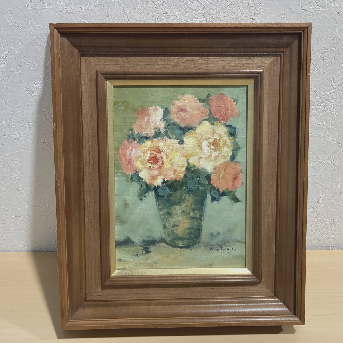 B0BL0110 真作保証 希少 鈴木満雄作『薔薇』油彩画F4号 肉筆 サイン有 絵画 額装 美術品 裏書有 額付絵画 彩波会会友 お得なセール価格 油彩画 真筆保証 バラ M.鈴木 絵画/タペストリ