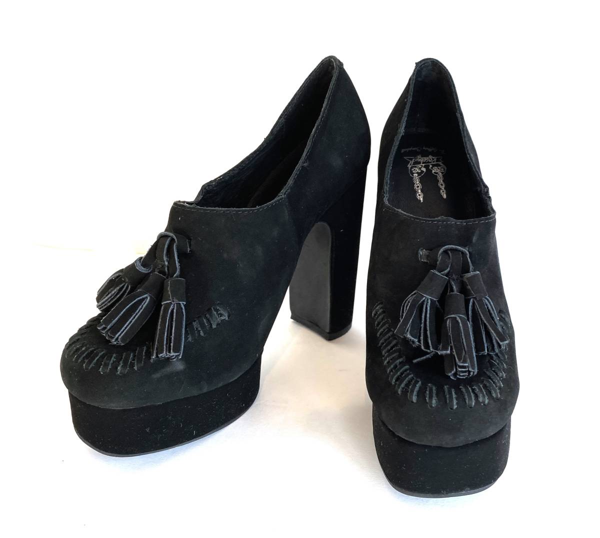  unused Jeffrey can bell thickness bottom tassel tea n key heel 38 black suede round tou pumps Rose Bud shoes regular price 22,000 jpy P685