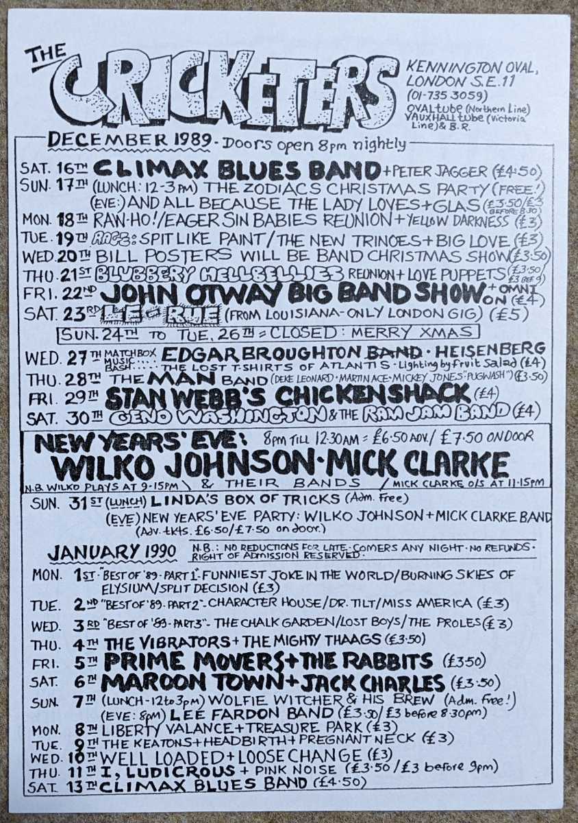 Wilko Johnson & The Mick Clarke Band-New Years' Eve★ロンドン・パブ公演フライヤー/Pub Rock/Dr.Feelgood_画像2