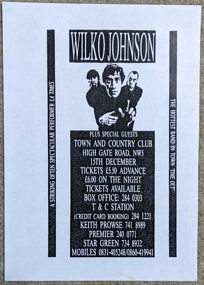 Wilko Johnson* London Town & Country.. Flyer /Pub Rock/Dr.Feelgood