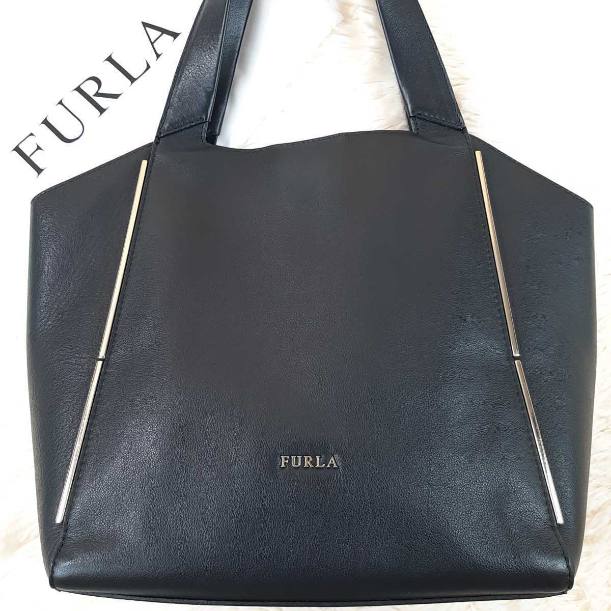 美品☆FURLAフルラ トートバッグ レザーブラック ゴールド金具 大容量-