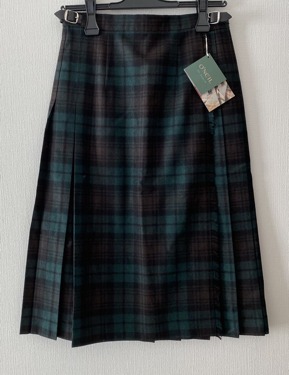 チェックスカート(巻きスカート、グリーン) - ロングスカート