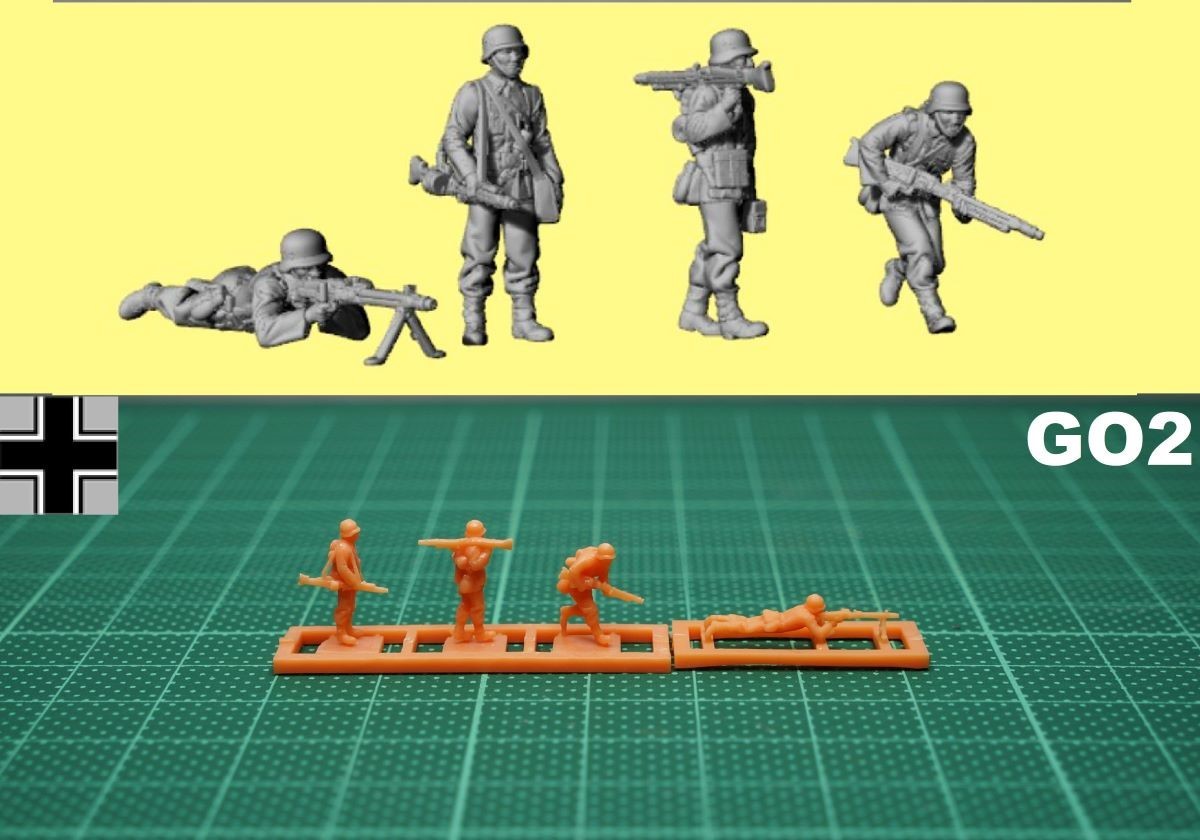 1/144 未組立 WWII German Soldiers /w Machine Gun Resin Kit (S1845)_画像1