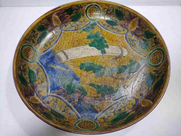 絵皿 古九谷 幅36.5cm 大型 飾り皿 古美術 骨董 陶磁器 (21_91229_7