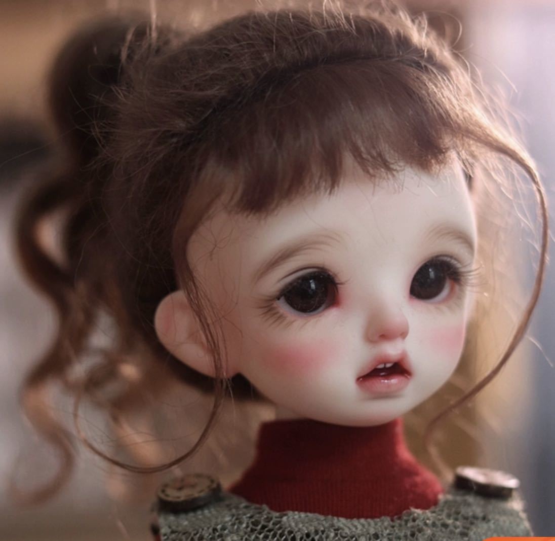 ドール ウィッグ BJD 人形 モヘア　1/6 ポニーテール ブラウン 幼SD