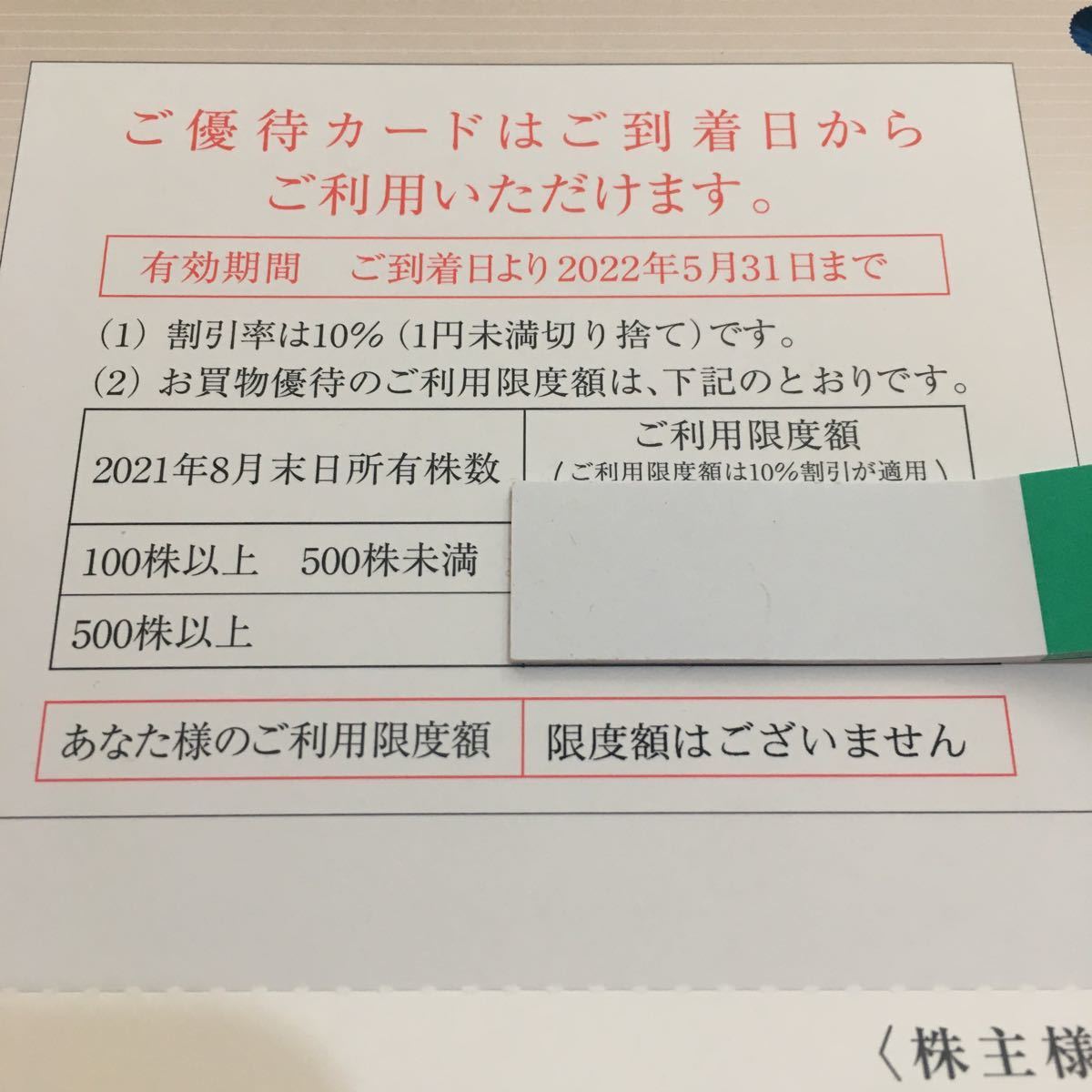 限度額なし　ネコポス送料無料　男性名義　高島屋 　株主優待カード10％割引1枚　　　2022年5月31日　　株主様ご優待カード　_画像2