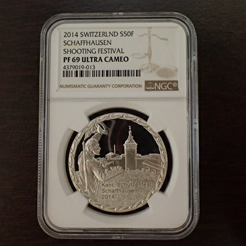 スイス 2014年 現代射撃祭 50Fr銀貨 NGC PF69UC-