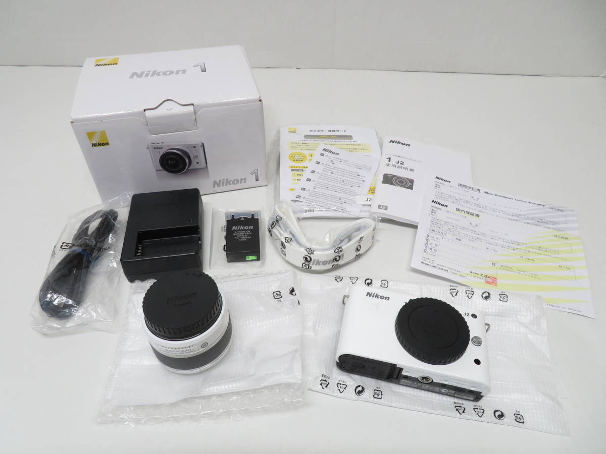 【ジャンク品】HE-003◆ニコン ミラーレス一眼カメラ Nikon 1 (ニコンワン) J2 標準ズームレンズキット ホワイト ジャンク品_内容物はこれで全てです