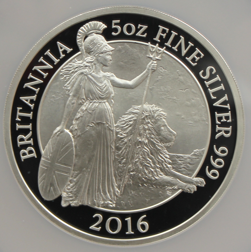 2016 イギリス ブリタニア ライオン 5オンス 10ポンド 大型銀貨 NGC