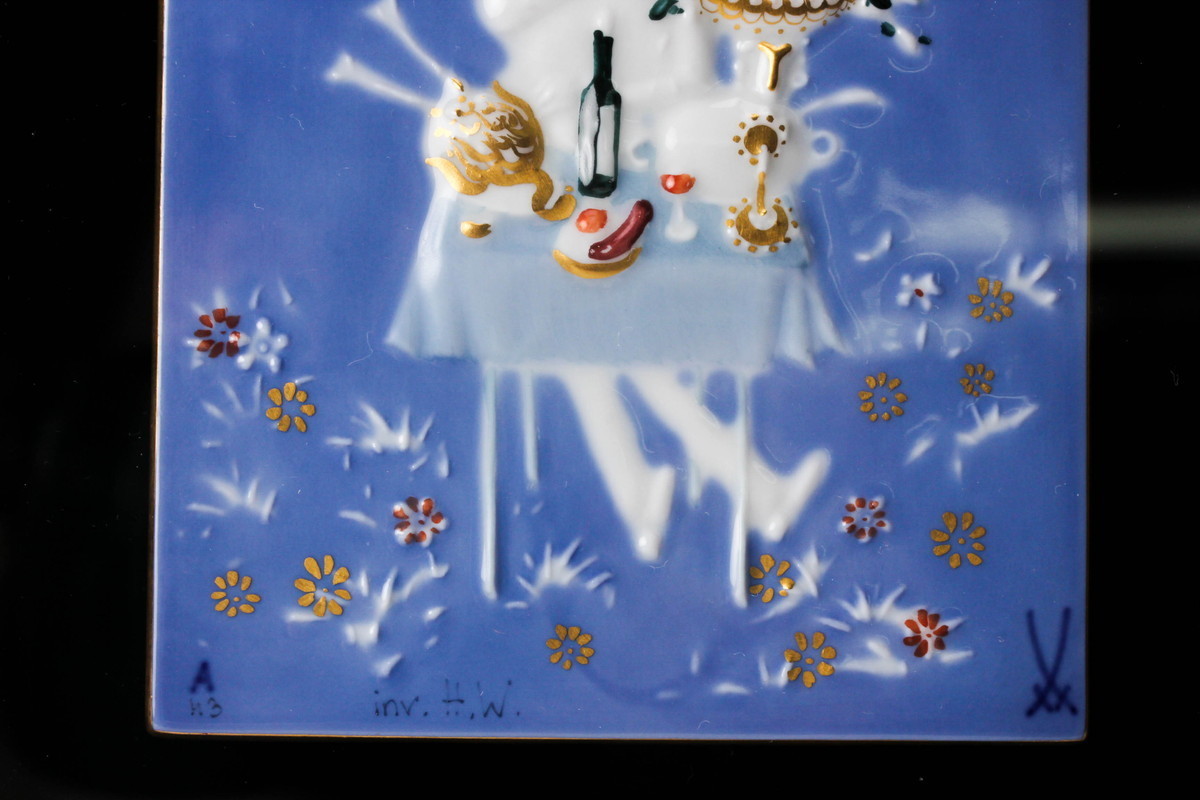 MEISSEN マイセン 青のメルヘン『魔法の食卓』陶板 額装 本物保証_画像5
