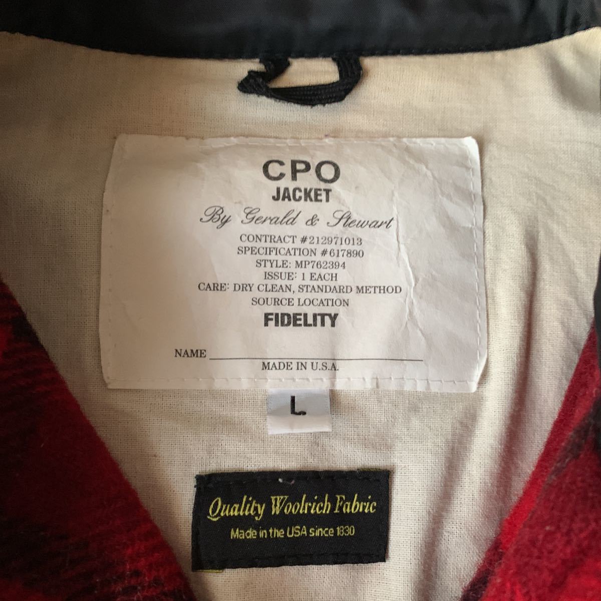 【FIDELITY】フェデリティ CPO ジャケット Large ウールシャツ チェック ウールリッチ WOOLRICH USA製 C.P.O バッファローチェック_画像4
