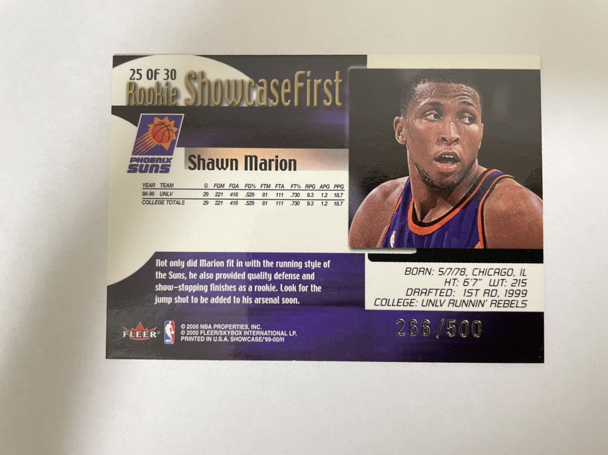 NBAカード　ショーンマリオン　Shawn Marion Rookie ShowcaseFirst FLEER FLAIR  SHOWCASE’99-‘00 266/500 【500枚限定】【ROOKIEカード】
