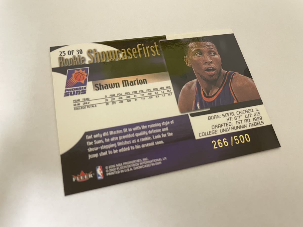 NBAカード　ショーンマリオン　Shawn Marion Rookie ShowcaseFirst FLEER FLAIR  SHOWCASE’99-‘00 266/500 【500枚限定】【ROOKIEカード】