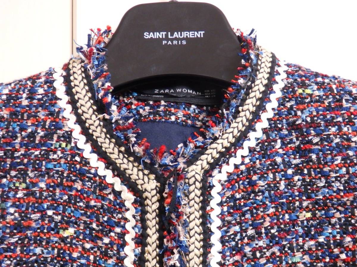 ザラ ZARA ジャケット ツイード ブレザー 紺 XS 2409/604/400 ZIIOISMS