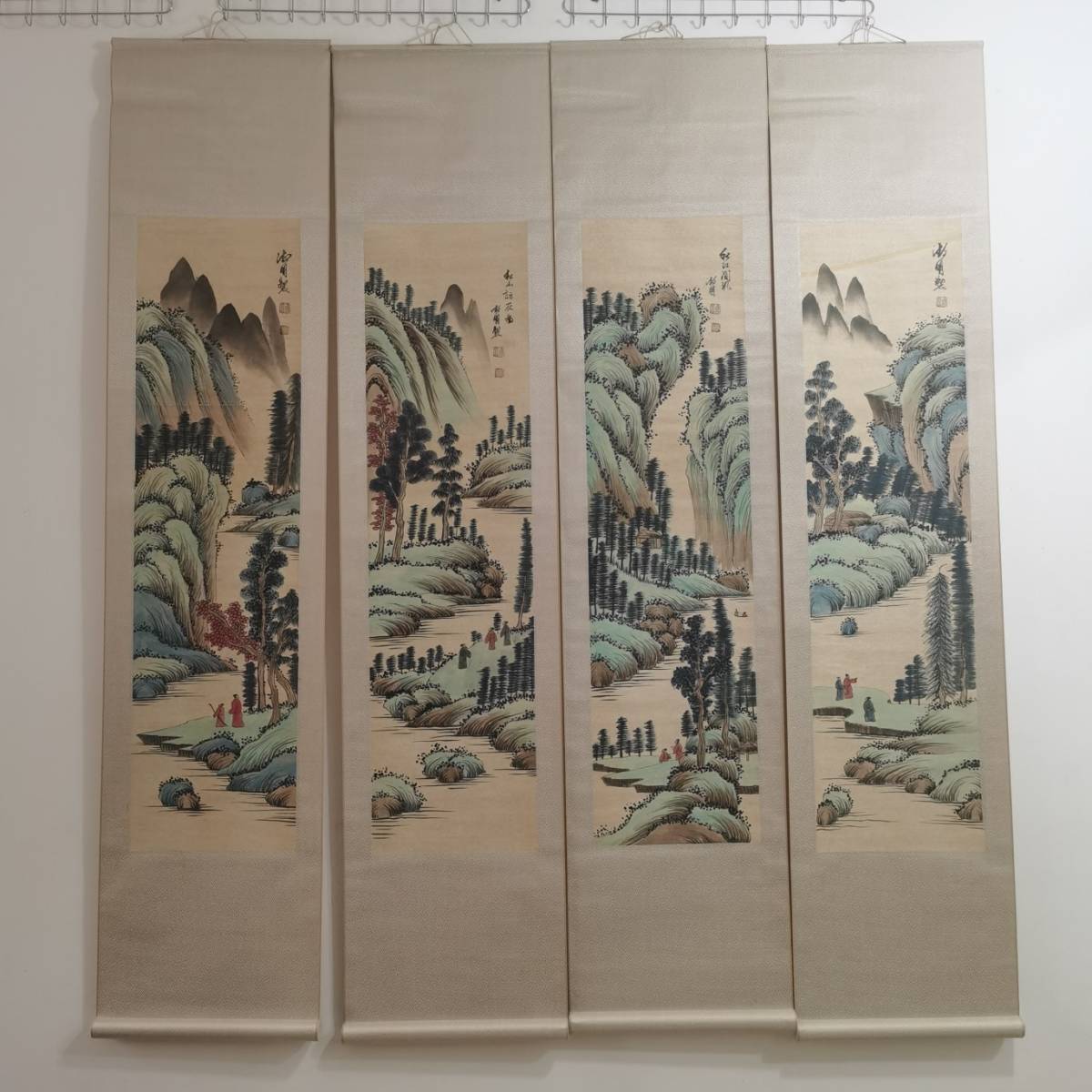 典藏*字画 四條屏*山水圖*文征明】書法画 超美品 書画 古賞物 中国時代 ...