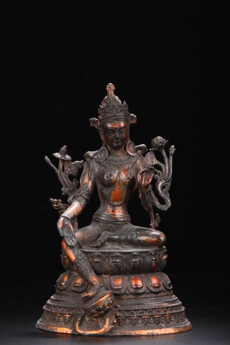 希少!!】 【典藏*銅製撒金*觀音大士像】藏傳仏像古佛像佛教美術品