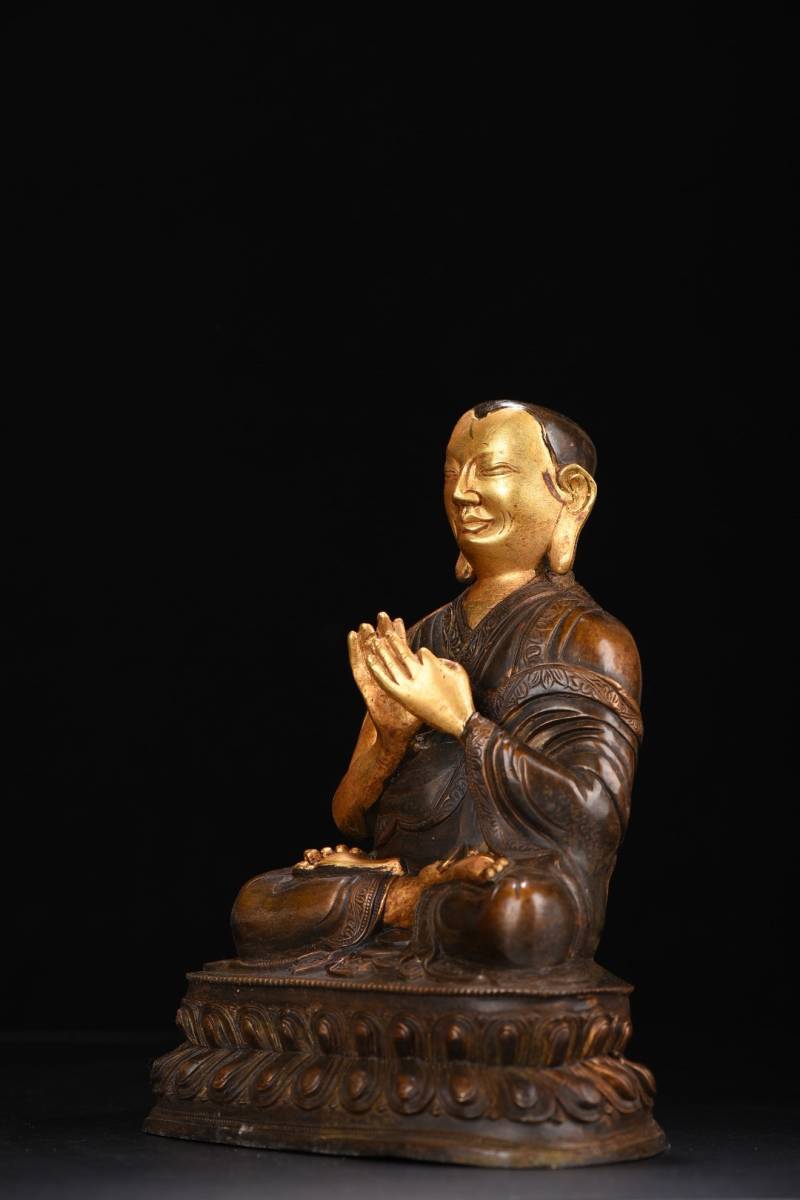 【典藏*銅製流金*上師像】仏教美術品 藏傳仏像 中国古玩_画像3