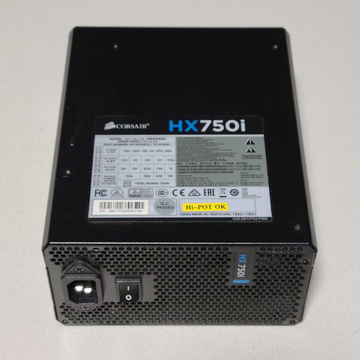 CORSAIR HX750i RPS0002 750W 80PLUS PLATINUM認証 ATX電源ユニット 動作確認済み フルプラグイン PCパーツ