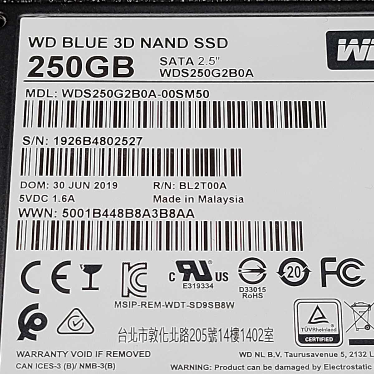 WesternDigtal WD BLUE WDS250G2B0A 250GB SATA SSD 正常品 2.5インチ内蔵SSD フォーマット済み PCパーツ 動作確認済み 240GB 256GB (2)