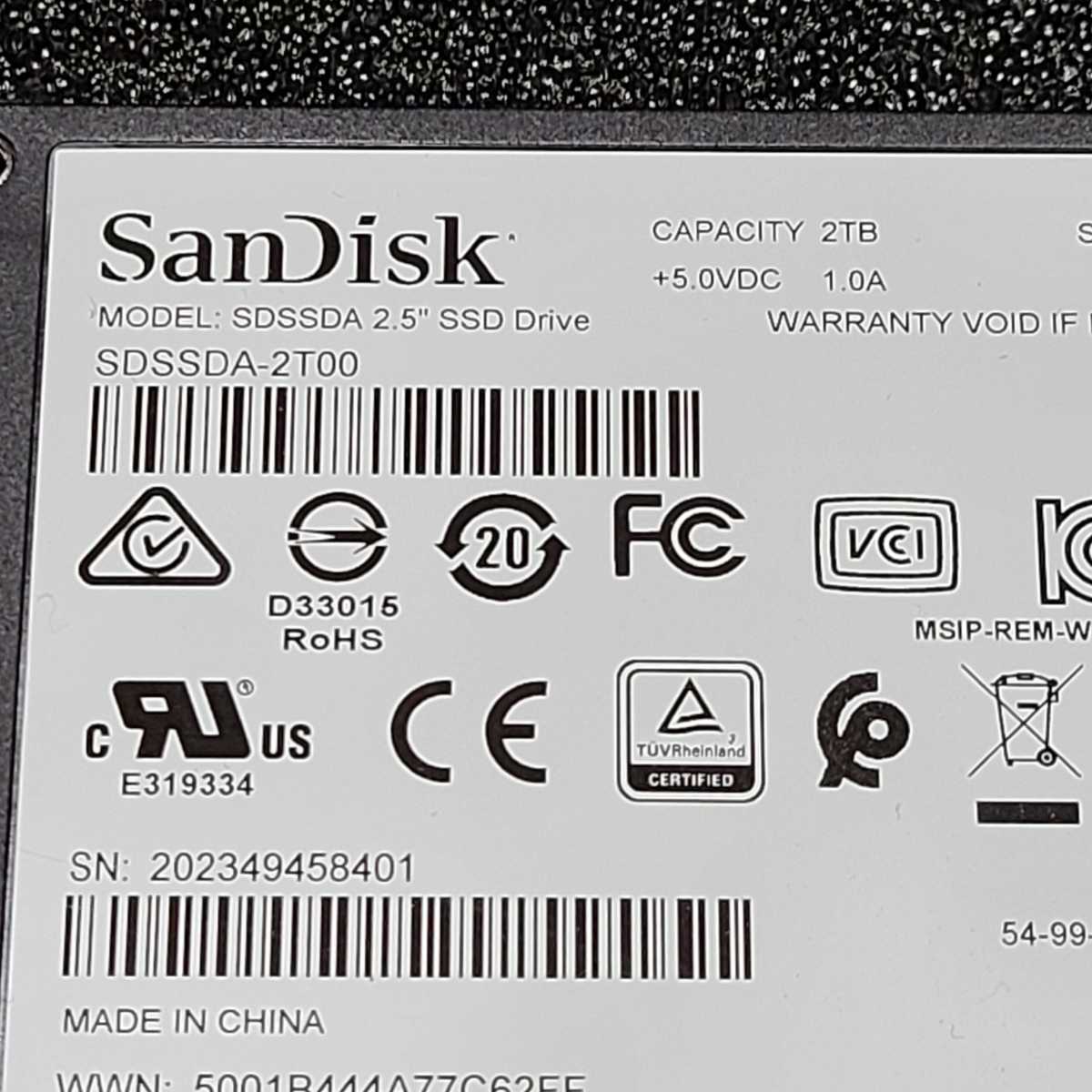 SanDisk SSD PLUS SDSSDA-2T00 2000GB/2TB SATA SSD 正常品 2.5インチ内蔵SSD フォーマット済み PCパーツ 動作確認済み 