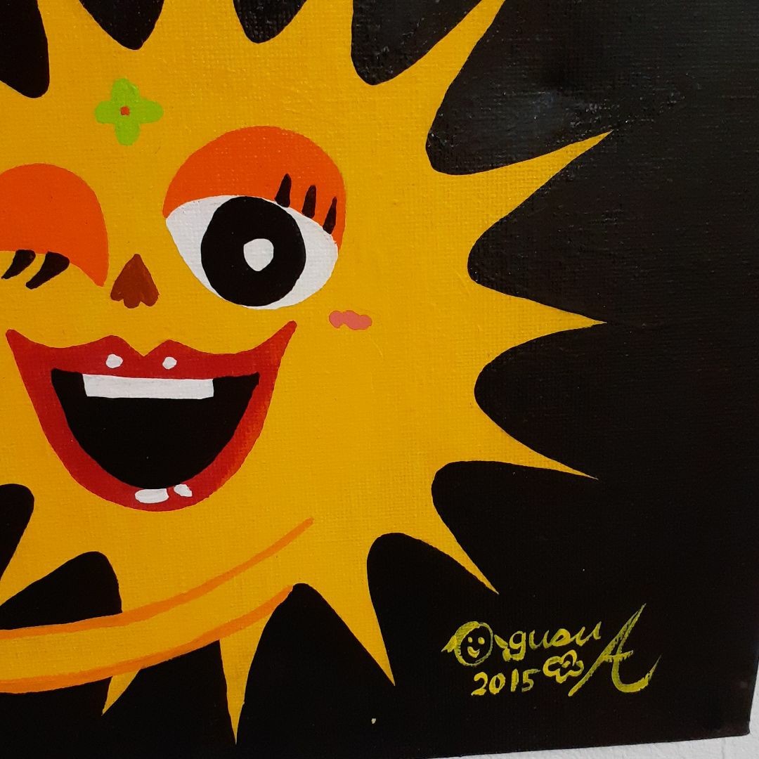驚きの値段で】 ハッピー太陽 F3号 キャンバス アクリルガッシュ 画家 