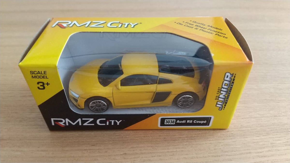 RMZ CITY（Audi R8 Coup アウディR8クーペ イエロー）ミニカー DIE CAST JUNIOR COLLECTION ダイキャスト製 トミカサイズ【新品】_画像1