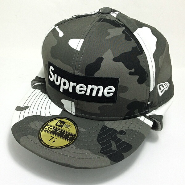 【美品】【中古】SUPREME シュプリーム NEW ERA ニューエラ 帽子 24675NEW イヤーフラップボックス ロゴ キャップ カーキ系 迷彩柄_画像1