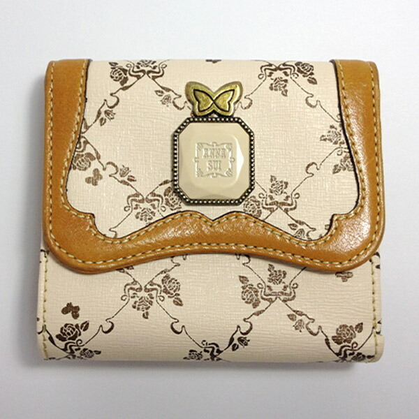 【中古】ANNA SUI アナスイ ウォールデコ 二つ折り財布 レディース ピンクベージュ ブラウン_画像1