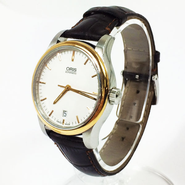 【中古】ORIS オリス クラシック デイト 7578 オートマチック 自動巻き レザーブラウンベルト 腕時計