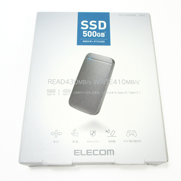【未使用】ELECOM エレコム SSD500GB 外付けポータブルSSD ESD-EF0500GBK ブラック Windows/Mac