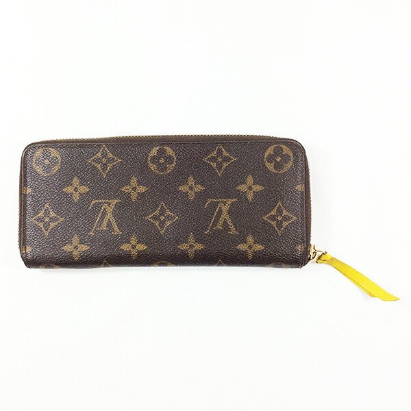 【中古】LOUIS VUITTON ルイヴィトン モノグラム ポルトフォイユ クレマンス M64302 長財布 サフラン ブラウン×イエロー系　茶 黄_画像2