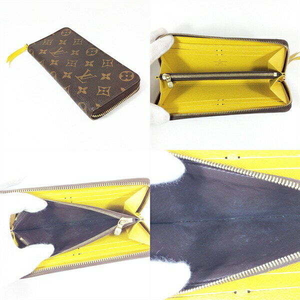 【中古】LOUIS VUITTON ルイヴィトン モノグラム ポルトフォイユ クレマンス M64302 長財布 サフラン ブラウン×イエロー系　茶 黄_画像3