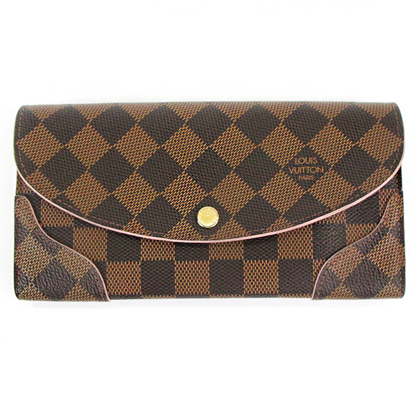 【中古】LOUIS VUITTON ルイヴィトン ダミエ ポルトフォイユ カイサ 長財布 N61227 ローズ バレリーヌ ブラウン ピンク_画像1