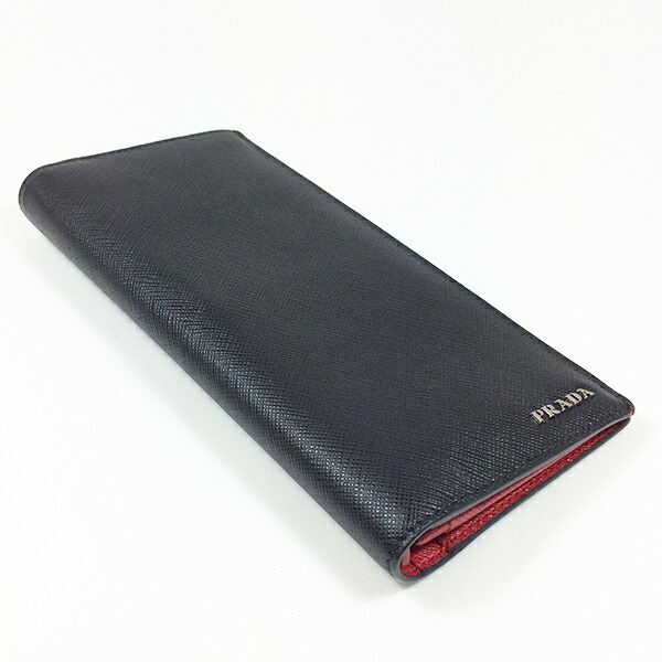 【美品】【中古】PRADA プラダ サフィアーノ 2MV836 二つ折り長財布 ブラック×レッド系 黒 赤_画像3