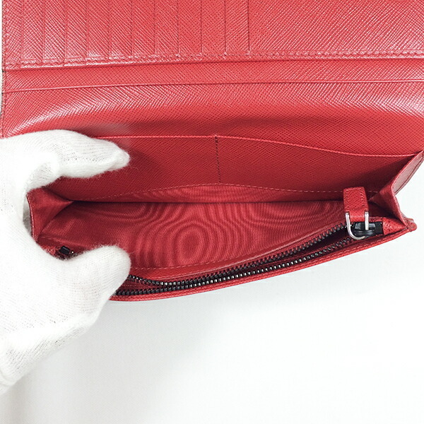 【美品】【中古】PRADA プラダ サフィアーノ 2MV836 二つ折り長財布 ブラック×レッド系 黒 赤_画像5