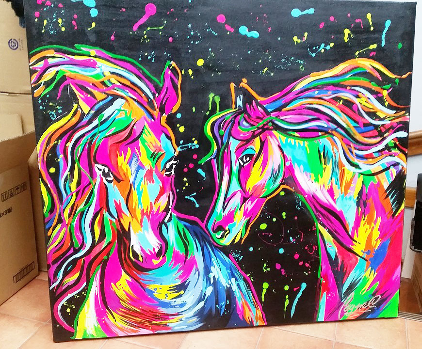  double extra-large rain *kala Ced acrylic fiber picture person himself autograph Horse Hara . horse .. horse . horse racing Rainbow art colorful 