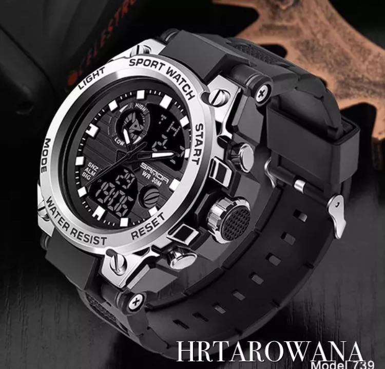 新作　メンズ腕時計 ダイバーズウォッチ ビックフェイス 防水腕時計 スポーツ腕時計 ブラック＆シルバーK887Gデジタル腕時計 2021年モデル