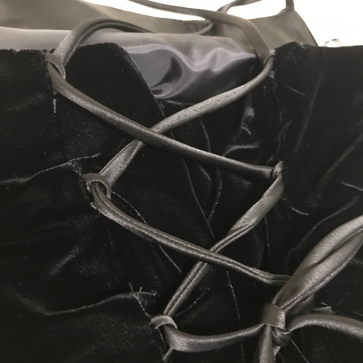 上質 ベロアワンピース エメ ベロア コルセットデザイン ワンピース ドレス 秋冬　黒 ブラック ベルベット 日本製 