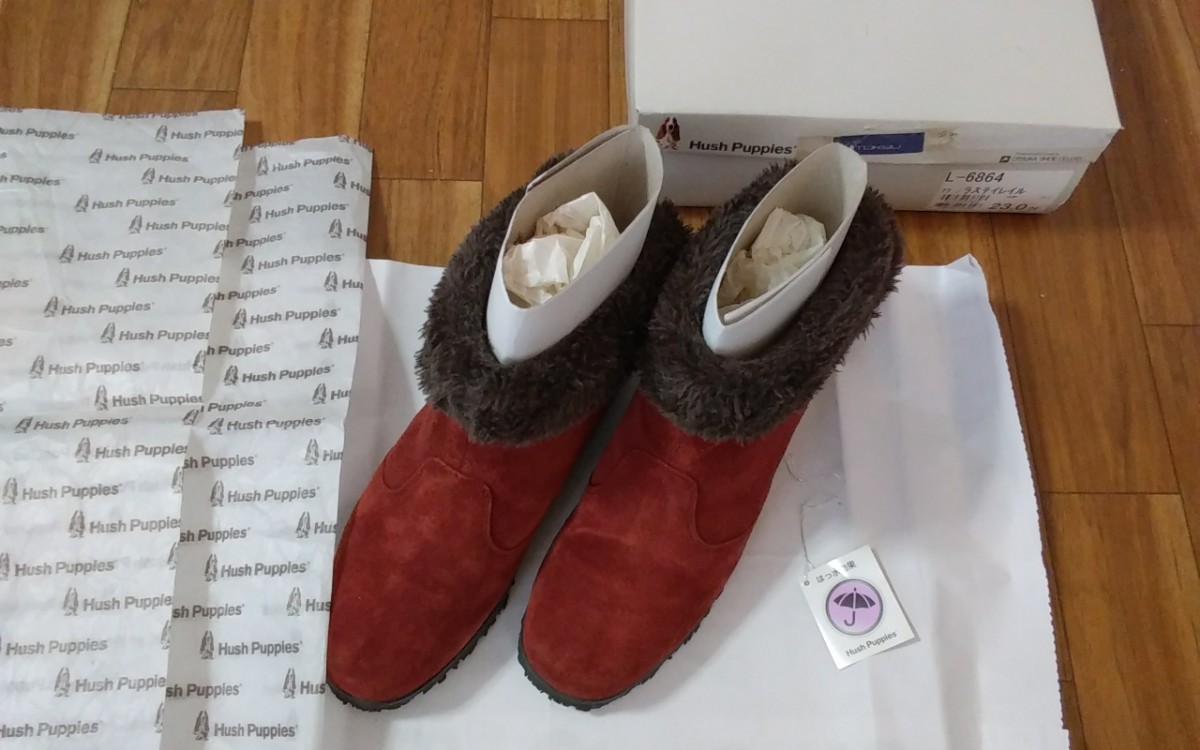 【美品】　Hush　Puppies　・　防寒靴 : ２３cm / ３Ｅ。  　(長短/２通り可能)　お色/ワインレッド。