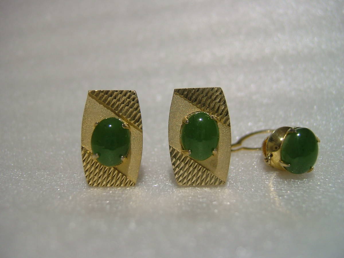  cuffs button & necktie pin green a gate menou natural stone 