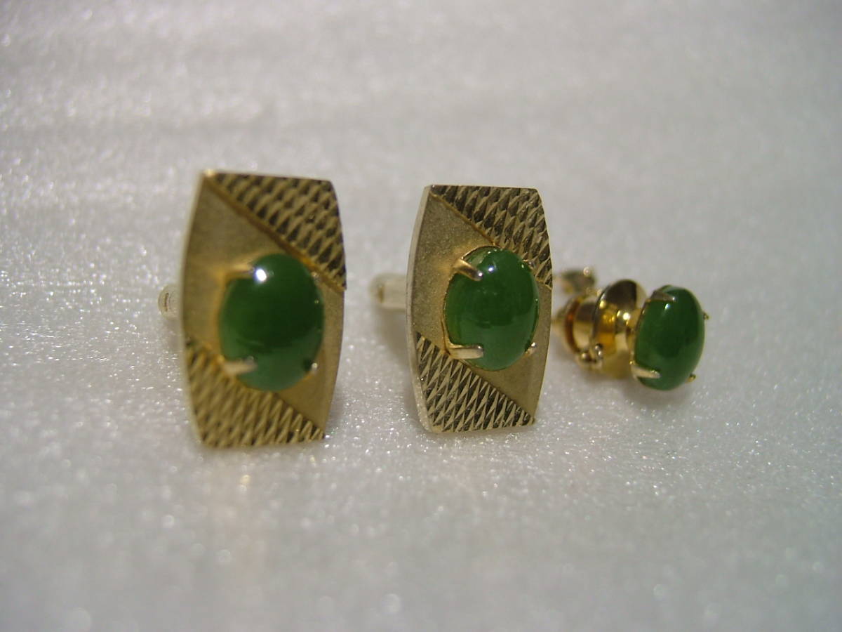  cuffs button & necktie pin green a gate menou natural stone 