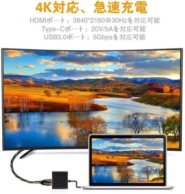 即納 Type C Switch HDMI 出力 3in1 Switch ドック スイッチ Type-C to HDMI変換アダプター テレビ コンピューターに出力 高速充電対応_画像3