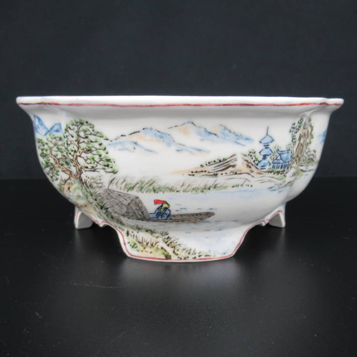 梢風 盆栽鉢 木瓜 色絵 山水人物図 新品 現品 www.ajyall.com