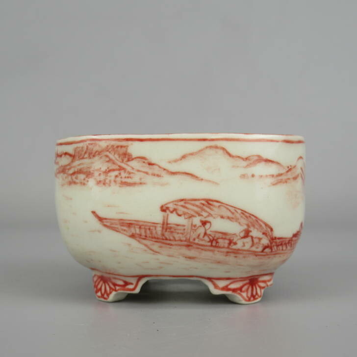梢風盆栽鉢赤絵山水人物図現品新品| JChere雅虎拍卖代购