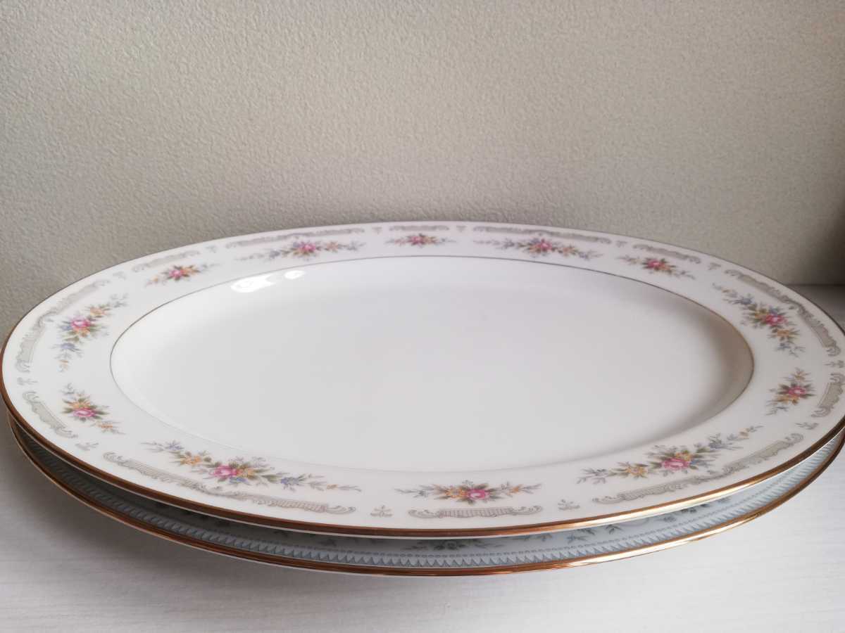 ノリタケ Noritake 楕円皿 2枚セット 陶器 オーバル 大皿 花柄 パーティー 金縁 ビンテージ ブランド食器 白 NOBLE プレート RC nittoroyal