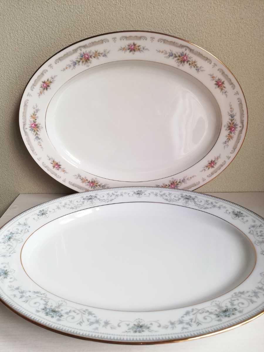 ノリタケ Noritake 楕円皿 2枚セット 陶器 オーバル 大皿 花柄 パーティー 金縁 ビンテージ ブランド食器 白 NOBLE プレート RC  nittoroyal