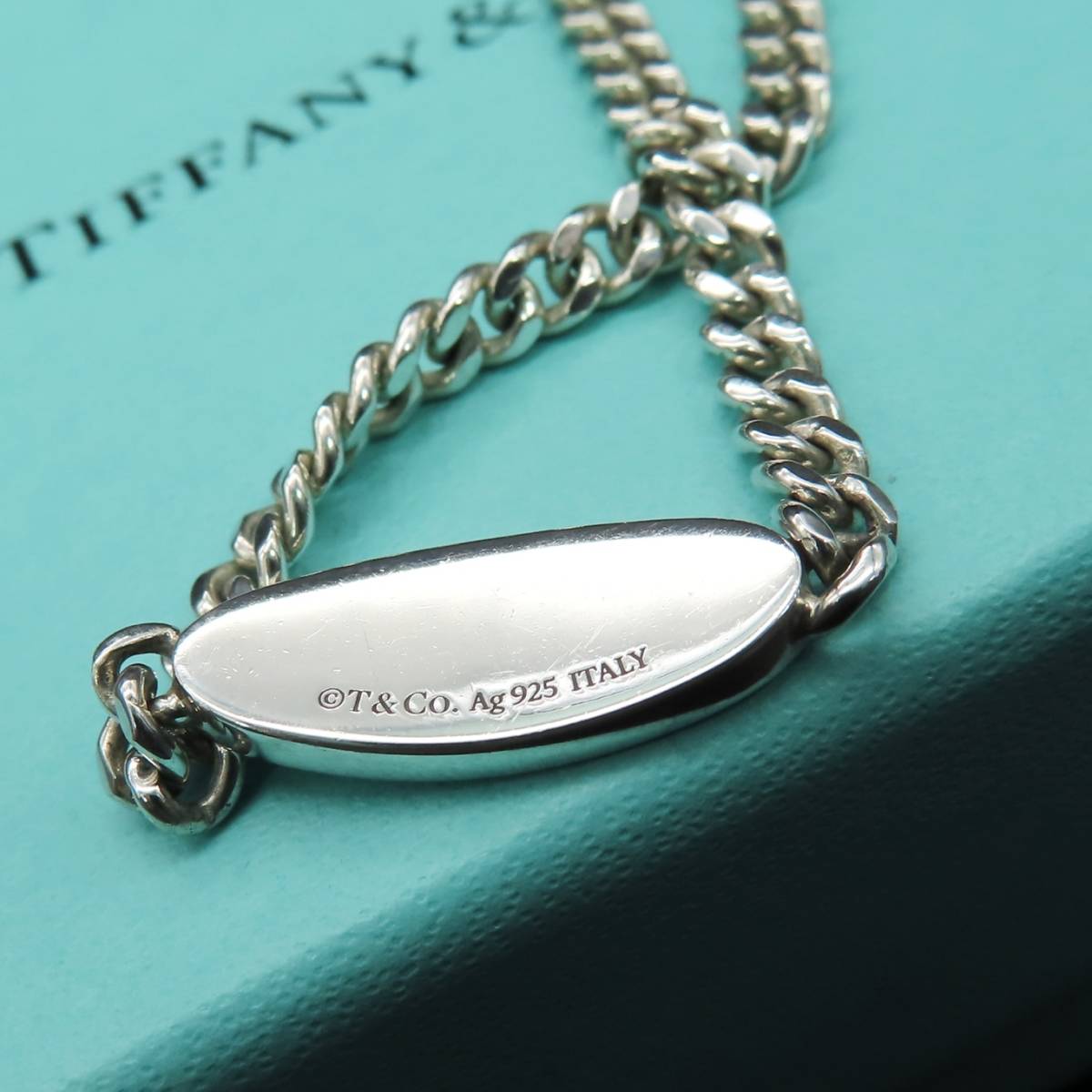 美品 Tiffany&Co. ティファニー リターントゥ 2P ダイヤモンド サークル プレート 喜平 チェーン ブレスレット Ag SV925 GG31の画像3