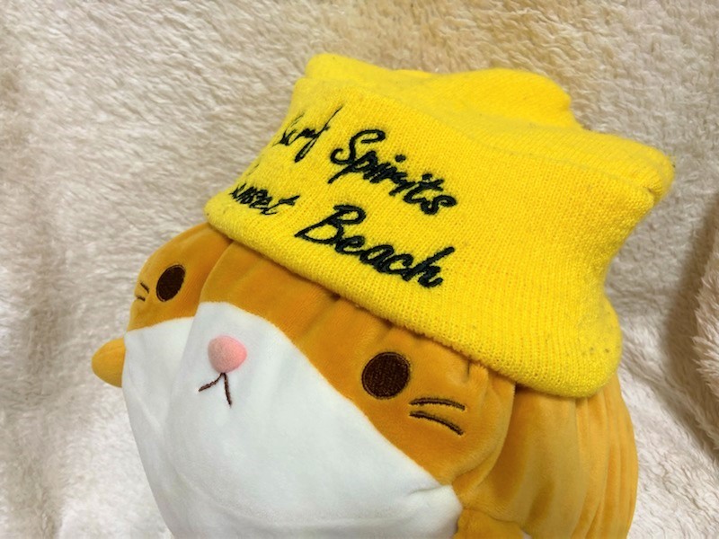 ★USED!!「Surf Sprits Sunset Beach」黄色のキッズ用ニット帽子★_画像4